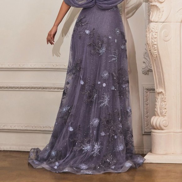 Purple Evening Party Evening STRAPLESS LAYERED TULLE GOWN A-Line Dress CD008 - Picture 5 of 8